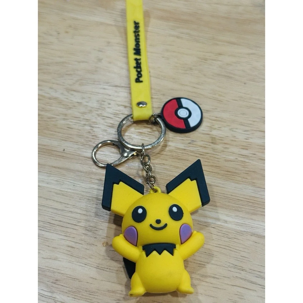 Pokemon Pichu Pocket Monster Keychain Yellow Wrist Strap Pokeball Charm Clip